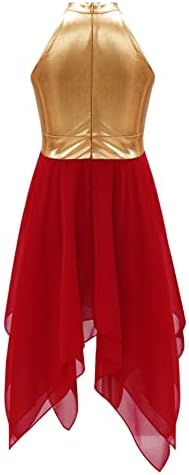 Jizyo Кид девојки метални пофалби лирски танц фустан без ракави асиметрично литургиско обожавање современ костум за танцување облека