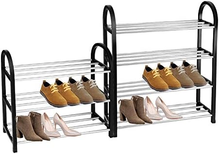 Biitfuu 4 нивоа лавици за чевли, стоечки решетки за чевли за папучи пластични алуминиум со голем капацитет тенок чевли организатор