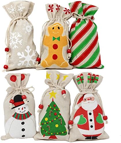 ЏОЈИН 12 Пакет Божиќни Платнени Торби Со Врвки За Подароци Асортиман За Божиќни Забави, Задоволства, Торби За Лепење Вреќи За Дедо Мраз,