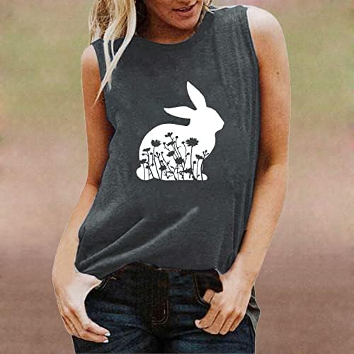 Убст женски зајаци за печатење на зајаци, без ракави, врвови на вратот на вратот, маица елек, велигденски резервоар за дами