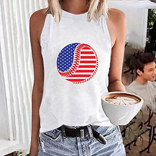 4-ти јули резервоарот за жени на жените американско знаме летно обични маички без ракави ленти за вратоврски патриотски резервоар за трчање врвови на врвови