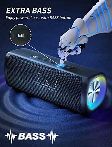 Bluetooth звучник на Ortizan M9, гласен звук со активен дополнителен бас, водоотпорен звучник IPX7, 30H Playtime, Mixed Colors Lights