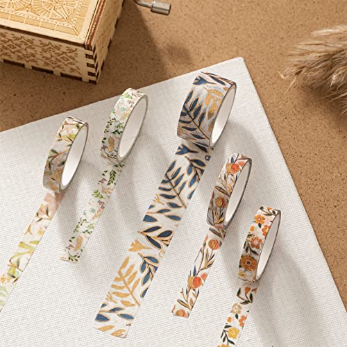 Oyydecor 18 Rolls Washi Tape Set, златна фолија цветна лента за миење садови за списание, декоративна лента за материјали за списанија,