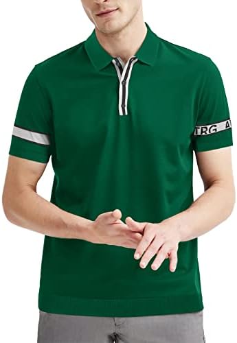 Алтаирега машки плетени памучни полови кошули со краток ракав со кратки ракави на еластична боја на здив блок шарена маица за тенис за голф