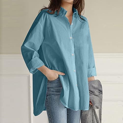 ТУУПКО Плус Копче за големина надолу со кошули за жени со долг ракав страничен пресек преголем деловен работен затворен блуза