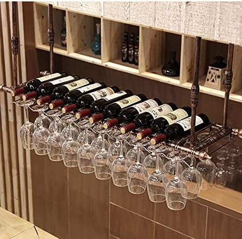 Емизо шише со шише со вино и држач за стакло ， таванот што виси железо за складирање полиња бар ресторан гроздобер вино лавици шампањски