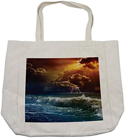 Торба за купување на природата Амбесон, тематски зраци со грмотевици над океанските бранови диви сили во воздушниот принт,
