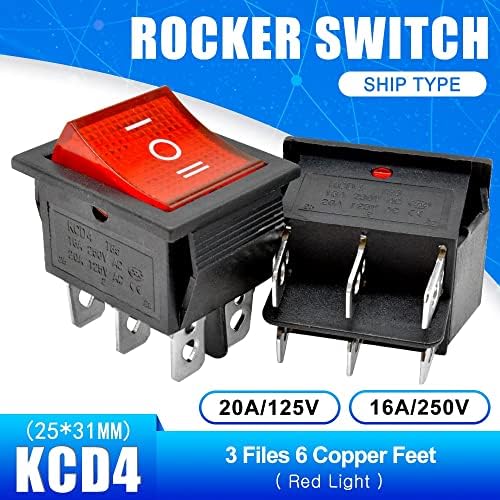 5PCS/LOT KCD4 Rocker Switch Копче за вклучување на 3 позиции 6 пина Електрична опрема со прекинувач за светло напојување 16A 250VAC