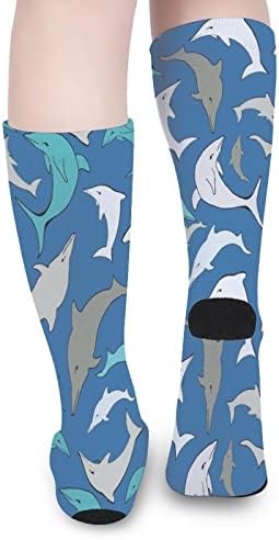 Сини Морски Делфини Боја Што Одговара На Високи Чорапи Модни Спортови Топли Чорапи За Мажи Жени
