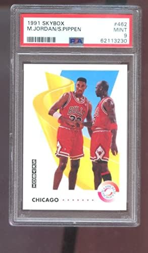1991-92 Skybox 462 Мајкл Jordanордан Скоти Пипен ПСА 9 оценета кошаркарска картичка НБА 91-92 1991-1992 Тимска работа Чикаго Булс