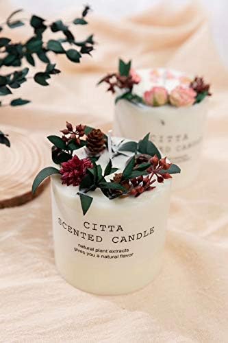 Соја миризлива свеќа за украси за дома, свеќи за ароматерапија со есенцијални масла, цветен дизајн лимон сушен цвет миризлива свеќа, долготраен