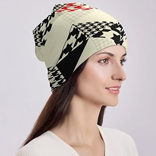 Baikutouan Chevron of Triangles Print Beanie капи за мажи жени со дизајни капаче за череп