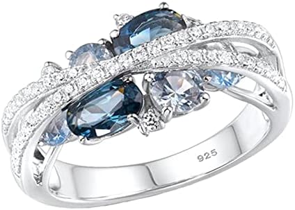 Womenените ringвонат ретро креативно ново X во форма на шупливо море сино цирконски прстен за сет на прстени за подароци со големина 6
