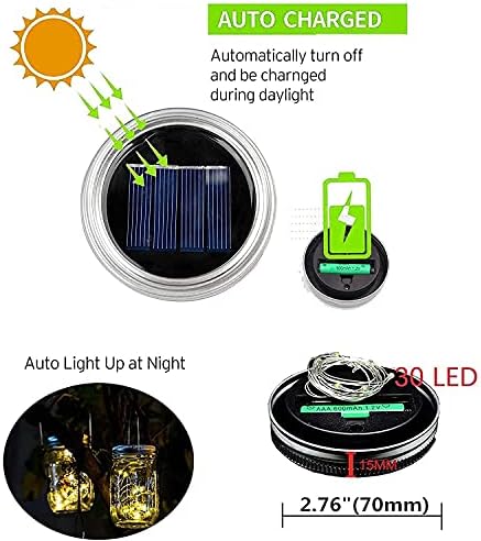 10 пакувања соларни asonидарски тегла Светла со закачалка, 30 LED диоди самовила светла соларни asonидарски капаци на капаци за asonидарски