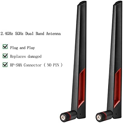 Superbat WiFi антена со машки конектор RP-SMA, 2,4GHz 5GHz 5,8GHz двојна опсег антена за PCI-E WiFi мрежна картичка USB Hotspot