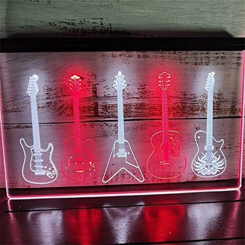 DVTEL Бенд Гитара Неонски Знак Led Моделирање Светло Прозрачни Букви Табла Акрилни Панел Неонски Декоративни Светлина, 40x30cm Хотел