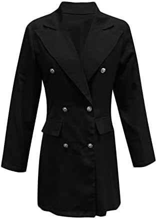 Женска обична мала тежина тенка преголема долга јакна тенок палто со долг ракав копче надолу по градите џебни палто копчиња блејзер