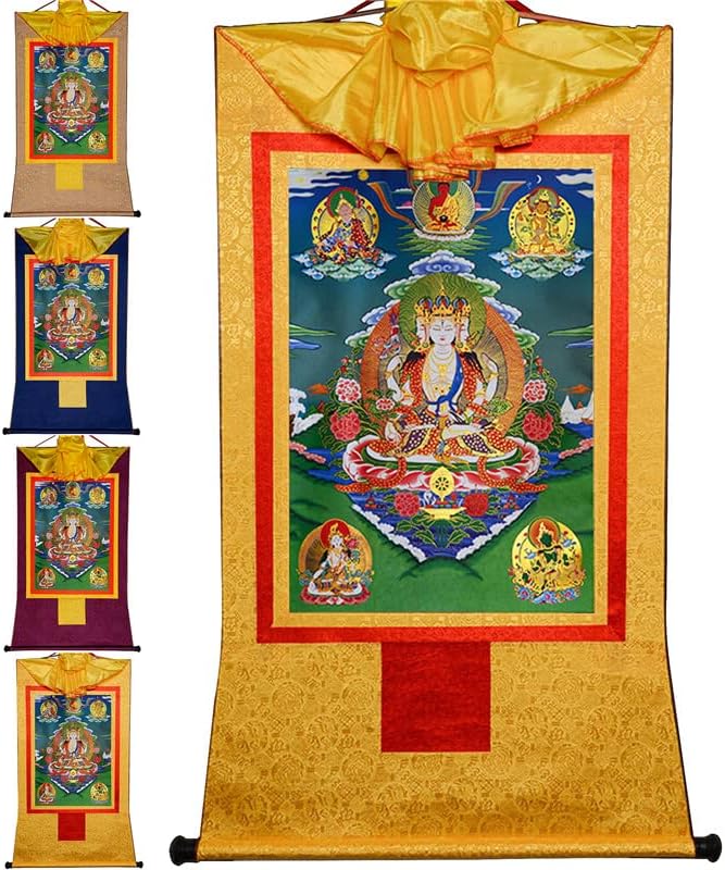 Ганданра Шест вооружена Авалокитсвара, 6 лековити Буди, тибетски Танга сликарска уметност, будистичка брокада на Танга, таписерија