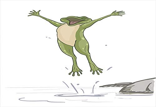 Ambesonne Frog Aluminum Water шише, жаба скока во возбуда во водата среќна жаба слобода релаксирајте го хуморот за живот, алуминиум