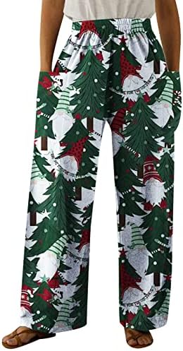 Gdjgta грди Божиќни јога панталони за жени Божиќ печати обични дното панталони широко права нозе Pant со големи џебови