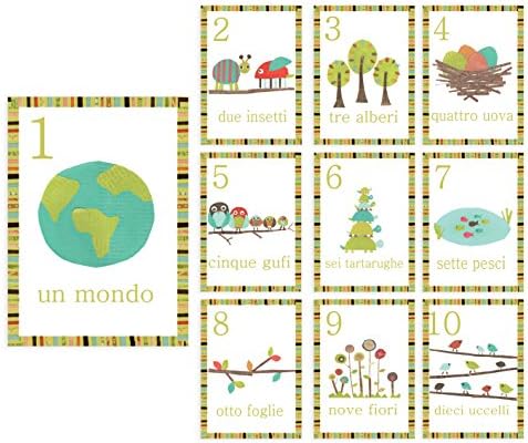 Децата Инспирираат Дизајн Природа тематските италијански Броеви 1-10 И Броење Ѕидни Картички, 5 х 7, Сет од 10