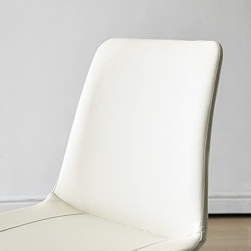 Ироналита Бели Трпезариски Столчиња Комплет од 4, Модерни Столчиња Од Вештачка Кожа Во Средината На Векот Со Метални Ногарки За Столчиња,