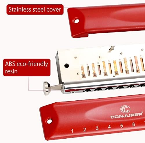 Conjurer Harmonica Key of C, 10 дупка 40 Tone Stanadard Chromatic Harmonica со случај, уста орган харфа за почетник, возрасни, деца, професионални,