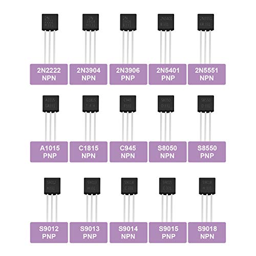 LARSEBEI 600-парчиња 15 вредности Транзистори Комплет за асортиман, вклучувајќи 2N2222-S9018 NPN PNP Power General Ports Transistors