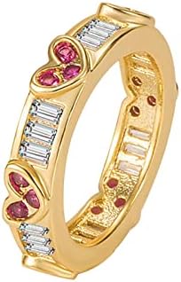 Yistu модни прстени за жени дијамантско црвено срце прстен злато роза црвена loveубовна прстен накит