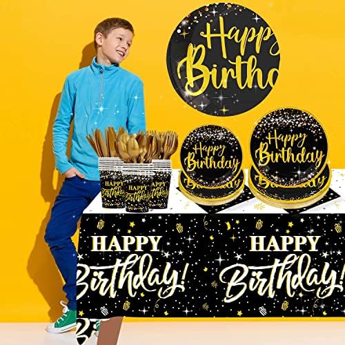 роденденски чинии и салфетки за забави-златни украси за роденден за мажи, Чаши, чаршав, Садови за Еднократна Употреба за 24 Гости