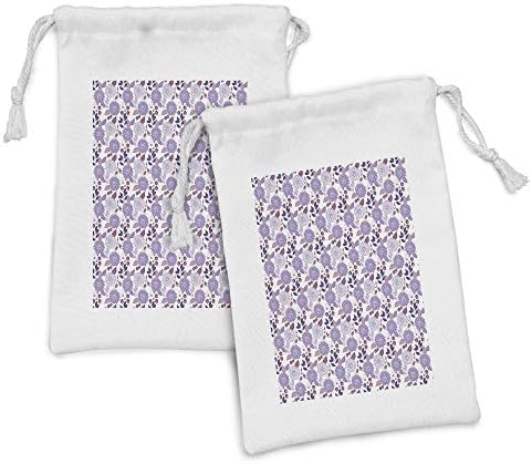 Сет на торбичка за виолетова ткаенина Амбесон од 2, графички апстрактна дизајн бројни украсни ботанички пролетни летни цвеќиња, мала