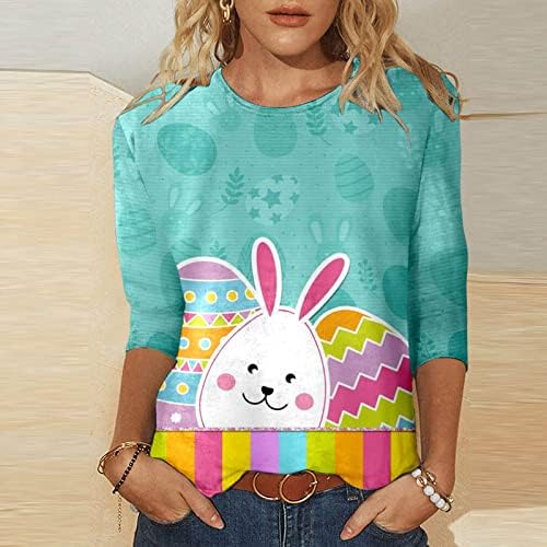 3/4 ракав Велигденска кошула за жени цветни пилешки печатени маички од врвот на вратот, обичен пулвер, јајце безбол маица маица