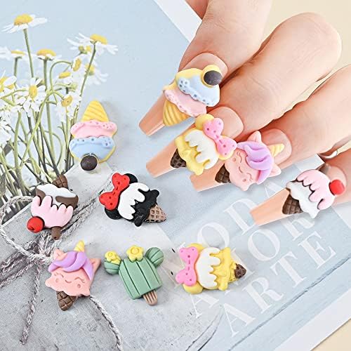20 парчиња/торба смола од сладолед 3Д каваици за нокти насликана розова симпатична цртана филмска накит за нокти за декорација на