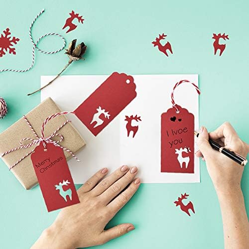 ZEALOR 100 парчиња црвен Крафт хартија ознаки Дизајн на елени со жица за Божиќни торби забави