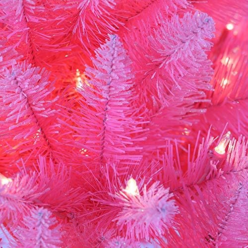 Puleo International 4 нозе пред-осветлена модна розова боја вештачка елка со 150 UL наведени чисти светла