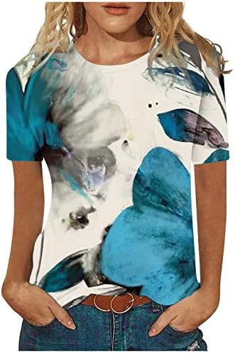 Womenените кратки ракави врвови вински цветни графички блузи кошула за девојки чамец врат спандекс есен летен врв облека QV