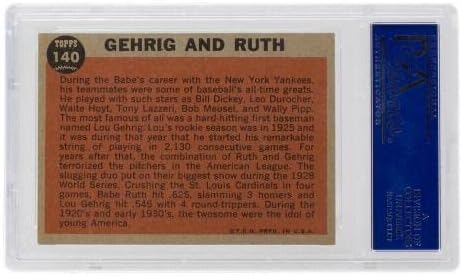 Бебе Рут Лу Гериг 1962 година Топс Newујорк Јанкис Бејзбол картичка 140 ПСА екс -МТ 6 - Плабни бејзбол картички