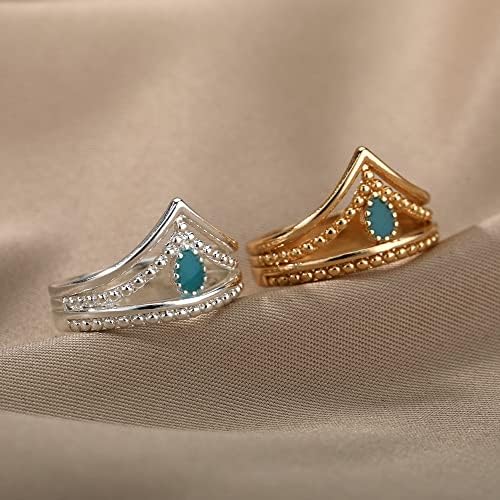 T3store принцеза круна прстен Зелен Опал светлечки прсти за прсти за жени кои блескаат во темно свадбениот ангажман прстен за накит