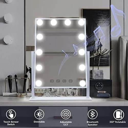 Bluetooth огледало за шминка со светла паметна ротација 3 светлина во боја затемнети LED светилки за суета за шминка, поставена во соблекувалната