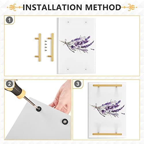Далонан Акрилик Бања Послужавник, Правоаголни Акварел Ботанички Цвет Лаванда Декоративни Коцки Со Златни Рачки За Кујна Храна Дневна Соба