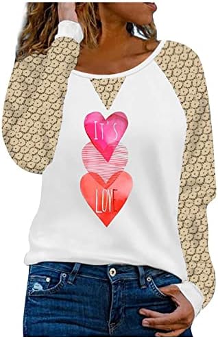 Тоа е loveубовно срце графички врвови за женски чипка со долги ракави маички модни екипи на екипажот, пулвер матични печати