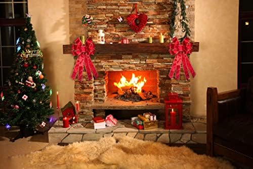 Големи божиќни лакови за божиќни лакови, црвени кадифени панделки за венци - големи лакови на дрвјата за Божиќна нова година домашна