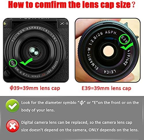 39мм капаче за леќи за леќи за Leica Elmarit-M 28mm f/2.8 Asph, Fire Rock 39mm странични леќи за Fujinon XF 27mm f/2.8 R WR леќи-2 пакети