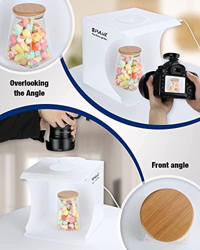 Mini Photo Studio Box, Puluz 20cm преносен фотографски комплет за лесни шатори, мек -кутија со бело преклопување со 20 LED светла + 6 позадини