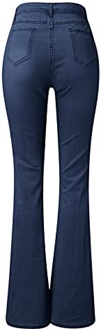 Женски на панталони високи женски копче со високи половини тенок бенд микро панталони со куќички панталони Jeanан хеланки за жени