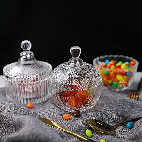 Стакло стакло бонбони со капаци од 4 кристално стакло бонбони, тегла кутија за накит, кука за јадење, тегла за колачиња за украси за декоративно