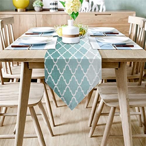 Јах геометриски сино зелена градиент тиркизна маса тркачка табела со знаме Домашна забава Декоративни табели за табели на табели