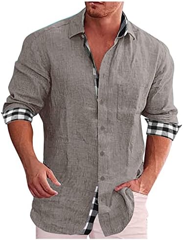 Кошули за мажи машка модна обична џеб цврста боја копче со долга ракав маица кошули со блуза