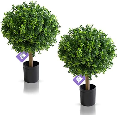 Вештачки Растенија-Комплет Од 2 Топијарни Дрвја-24 Високи Дрвја Од Шимшир Во Саксии-Вештачки Растенија За Декор На Домашна Канцеларија На Предниот