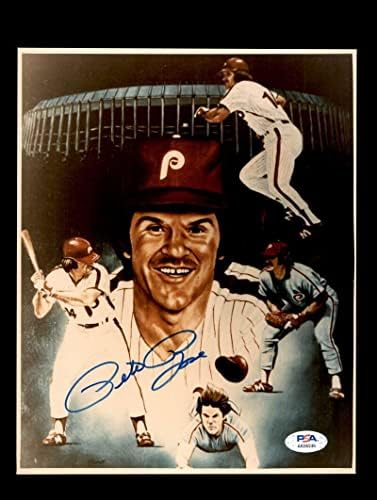 Пит Роуз ПСА ДНК потпиша 8x10 Фото -автограм Филис - Автограмирани фотографии од MLB
